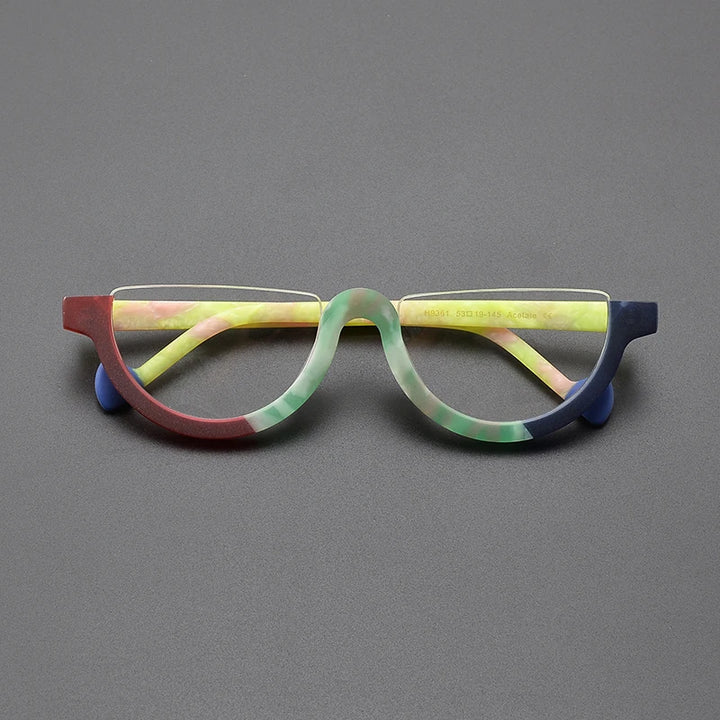 Nobler Unisex Semi Rim Bottom Round Frosted Acetate Eyeglasses 9361 Semi Rim Nobler C3