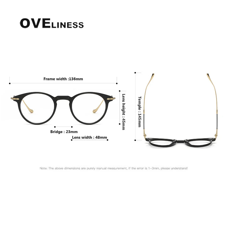 Oveliness Unisex Full Rim Round Acetate Titanium Eyeglasses 2056 Full Rim Oveliness