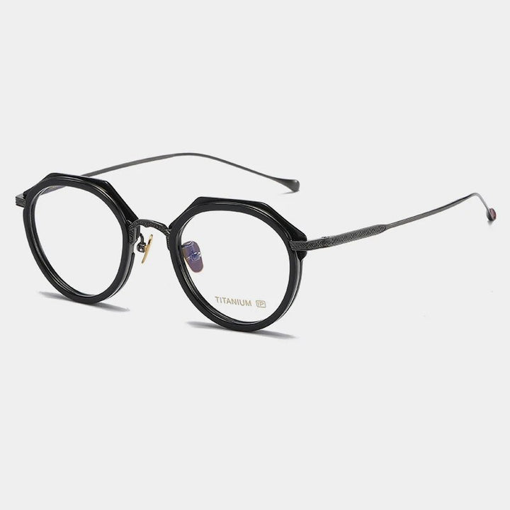 Gatenac Unisex Full Rim Flat Top Round Titanium Acetate Eyeglasses Gxyj1140 Full Rim Gatenac Black Gun