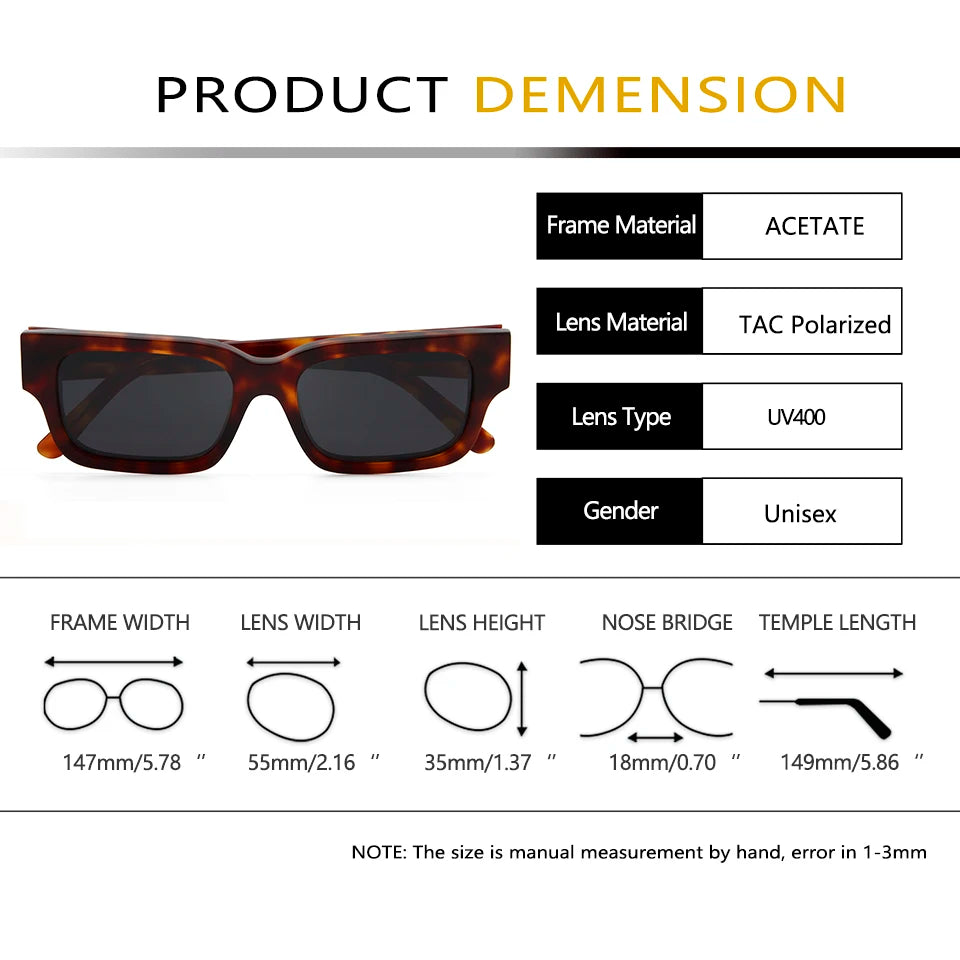 Esnbie Unisex Full Rim Square Thick Acetate Sunglasses 230121