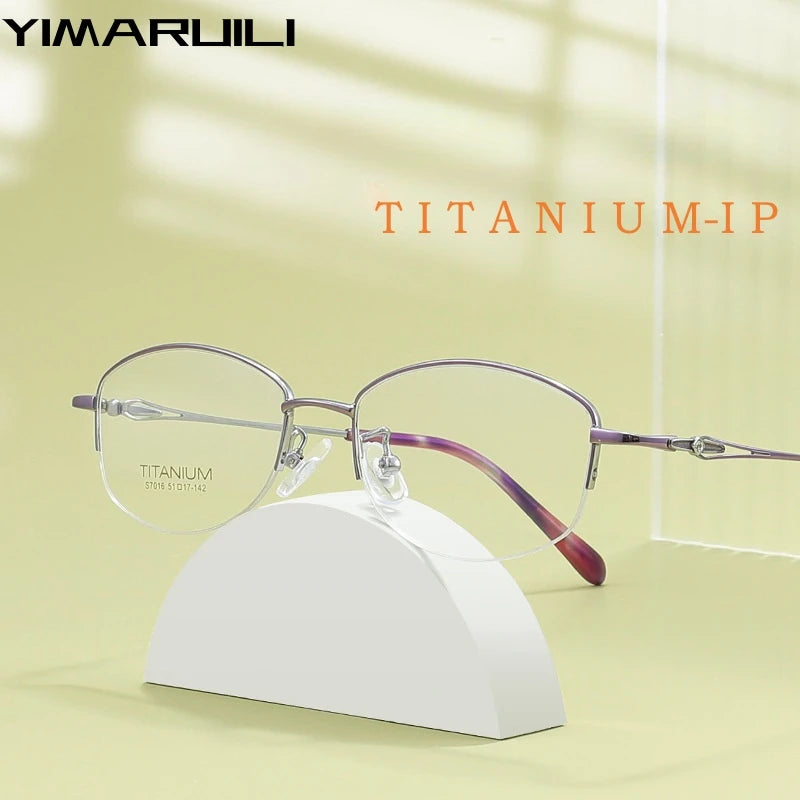 Yimaruili Women's Semi Rim Square Oval Titanium Eyeglasses Y7016 Semi Rim Yimaruili Eyeglasses