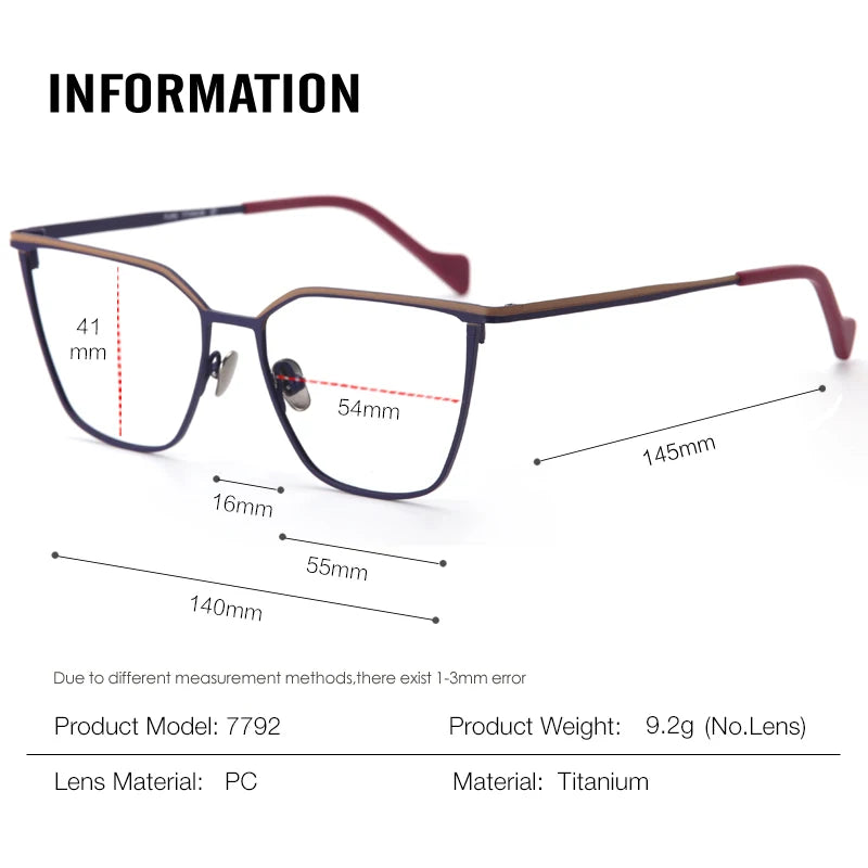 Muzz Women's Full Rim Brow Line Cat Eye Titanium Eyeglasses 87792