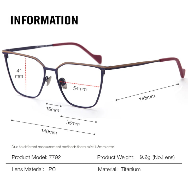 Muzz Women's Full Rim Brow Line Cat Eye Titanium Eyeglasses 87792