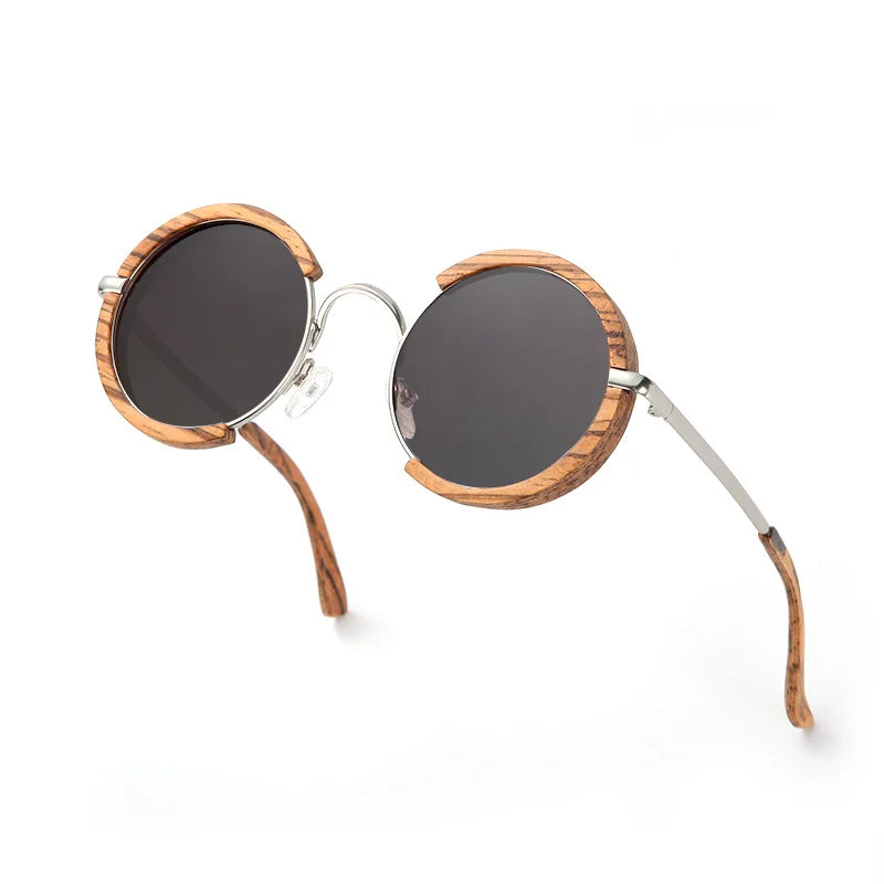 Hdcrafter Unisex Full Rim Round Wood Alloy Polarized Sunglasses 56407 Sunglasses HdCrafter Sunglasses grey