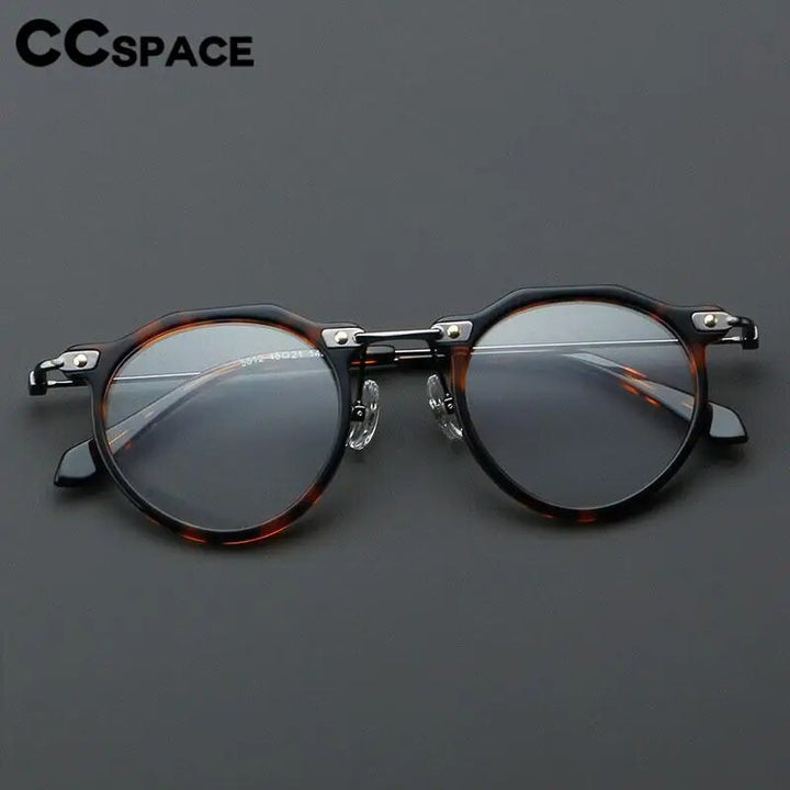 CCspace Unisex Full Rim Flat Top Round Acetate Eyeglasses 57028 Full Rim CCspace