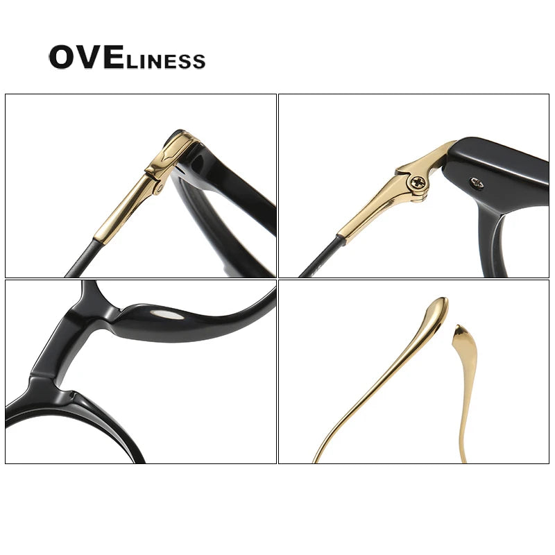 Oveliness Unisex Full Rim Round Acetate Titanium Eyeglasses 2056 Full Rim Oveliness