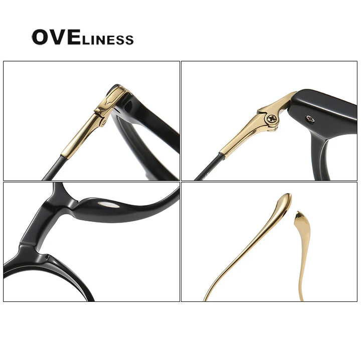 Oveliness Unisex Full Rim Round Acetate Titanium Eyeglasses 2056 Full Rim Oveliness