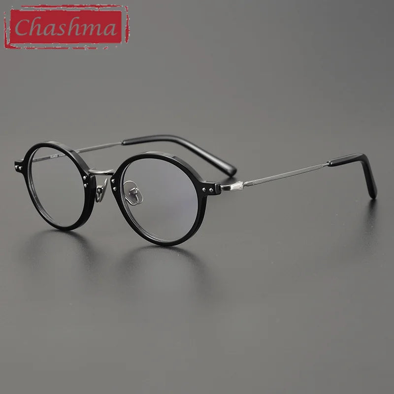Chashma Ottica Unisex Full Rim Round Acetate Eyeglasses 2616 Full Rim Chashma Ottica Black  