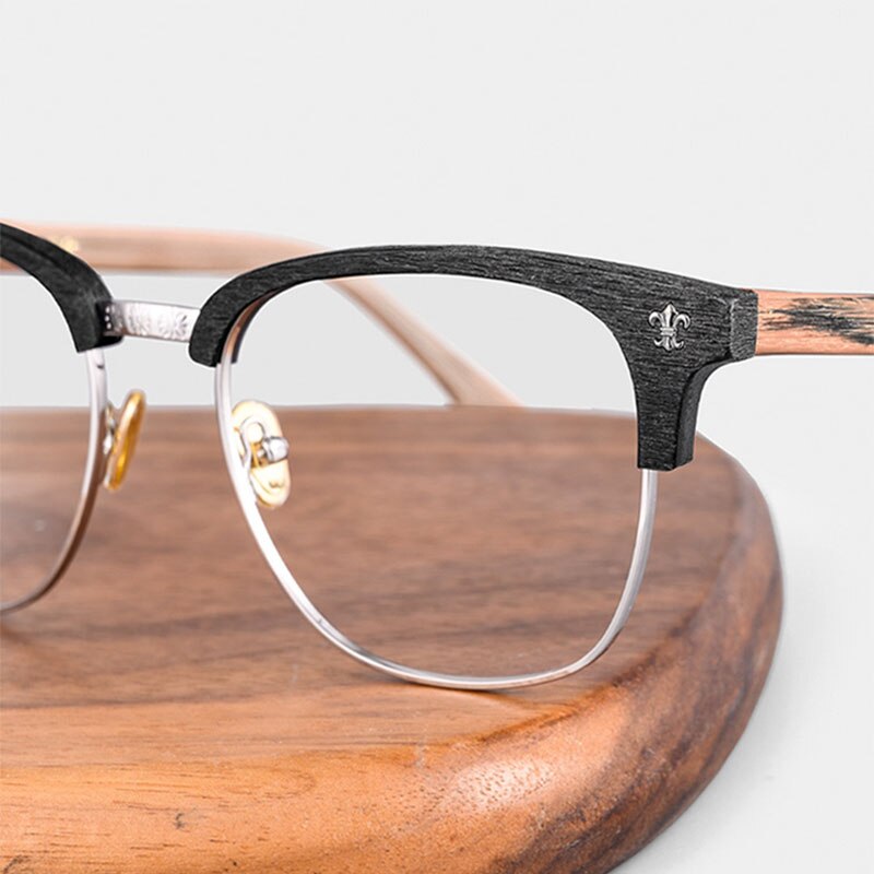 Hdcrafter Men's Full Rim Wide Square Wood Alloy Eyeglasses Jkk042 Full Rim Hdcrafter Eyeglasses