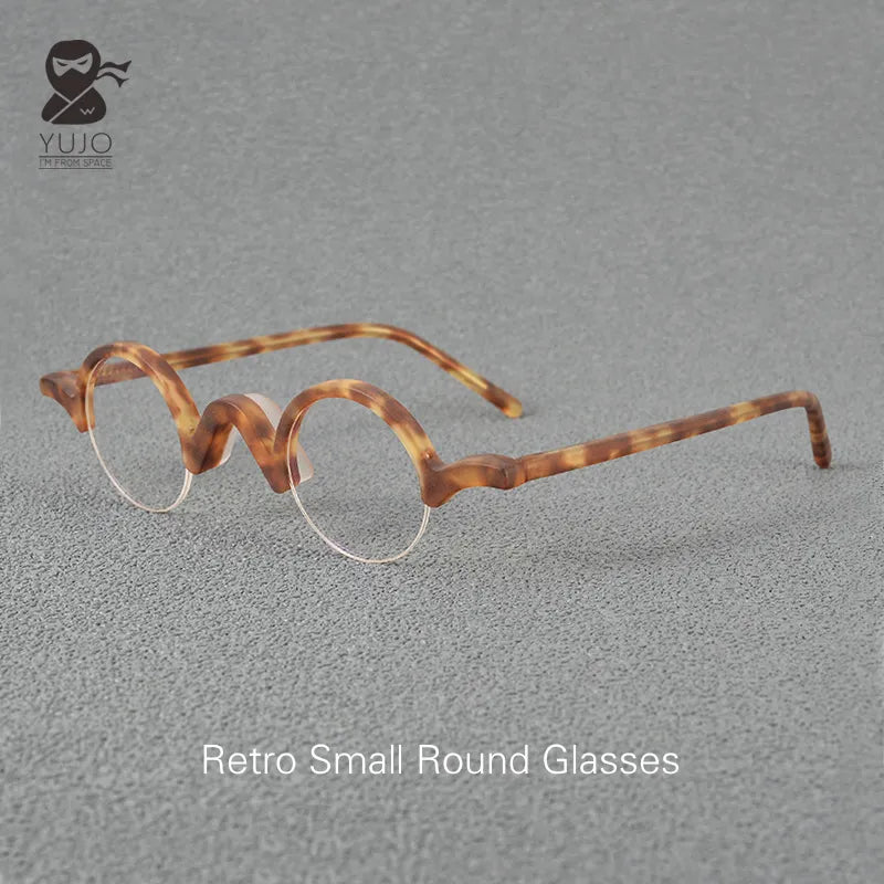 Yujo Unisex Semi Rim Small Round Acetate Eyeglasses 35mm Semi Rim Yujo