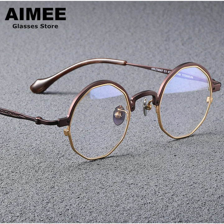 Aimee Unisex Full Rim Polygon Round Titanium Eyeglasses 946067 Semi Rim Aimee Brown