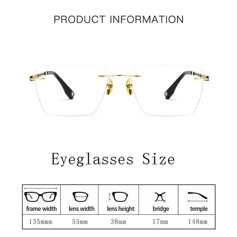 Hdcrafter Unisex Rimless Square Titanium Eyeglasses 6037 Rimless Hdcrafter Eyeglasses