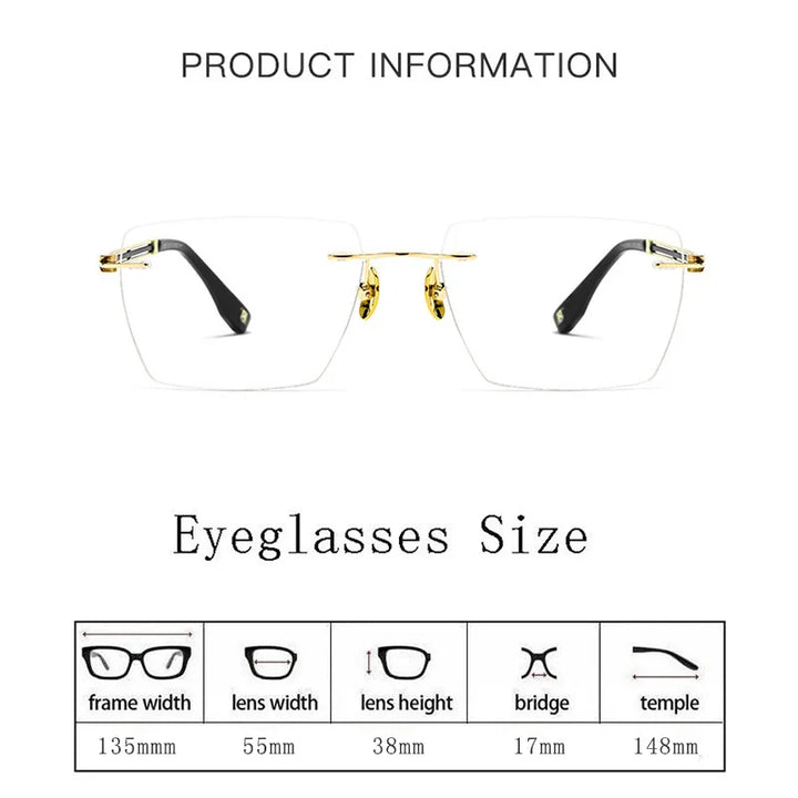 Hdcrafter Unisex Rimless Square Titanium Eyeglasses 6037 Rimless Hdcrafter Eyeglasses