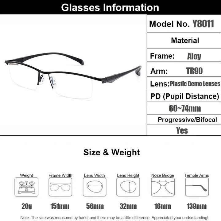 Gmei Men's Semi Rim Square Brow Line Tr 90 Alloy Eyeglasses 68011