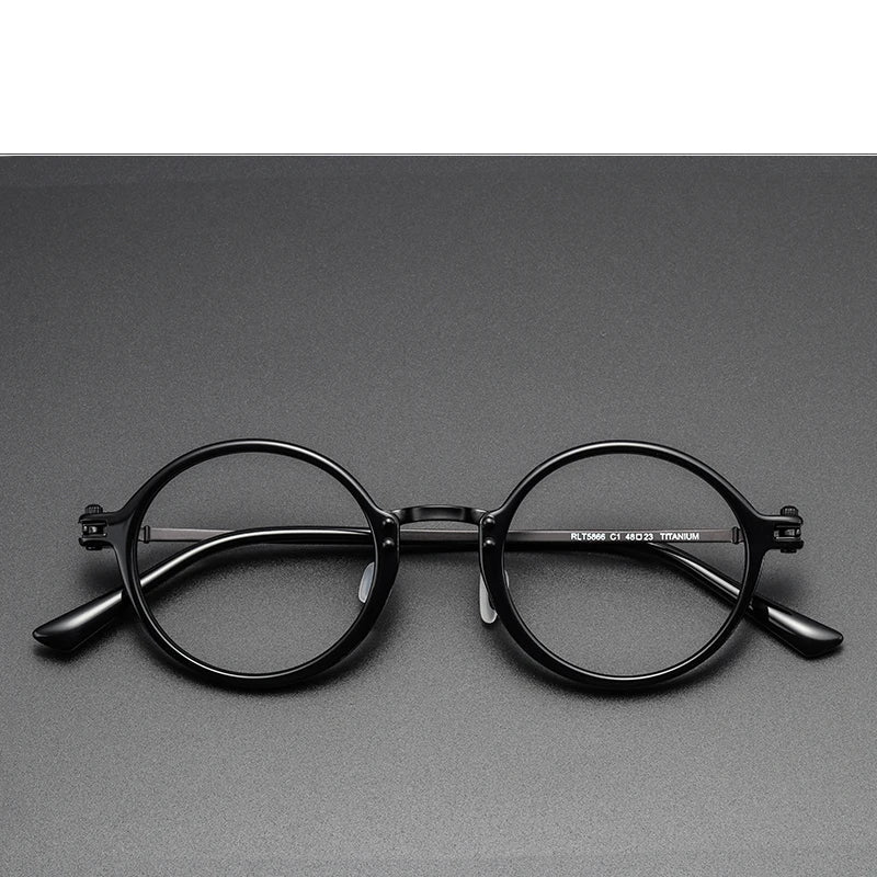 Black Mask Unisex Full Rim Round Titanium Acetate Eyeglasses Rt5866 Full Rim Black Mask Black