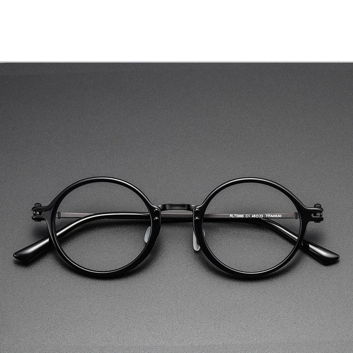 Black Mask Unisex Full Rim Round Titanium Acetate Eyeglasses Rt5866 Full Rim Black Mask Black