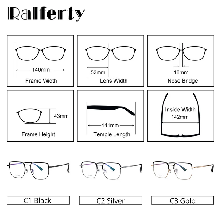 Ralferty Unisex Full Rim Flat Top Polygon Titanium Eyeglasses 92030 Full Rim Ralferty