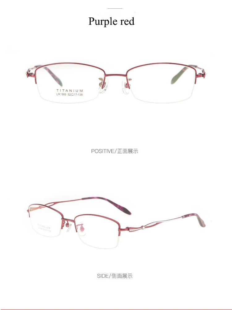 Bclear Women's Semi Rim Square Titanium Eyeglasses Lb7885 Semi Rim Bclear Purple red