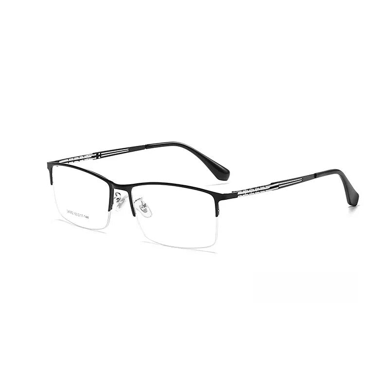Yimaruili Men's Semi Rim Big Square Alloy Eyeglasses 34082 Semi Rim Yimaruili Eyeglasses Black Silver