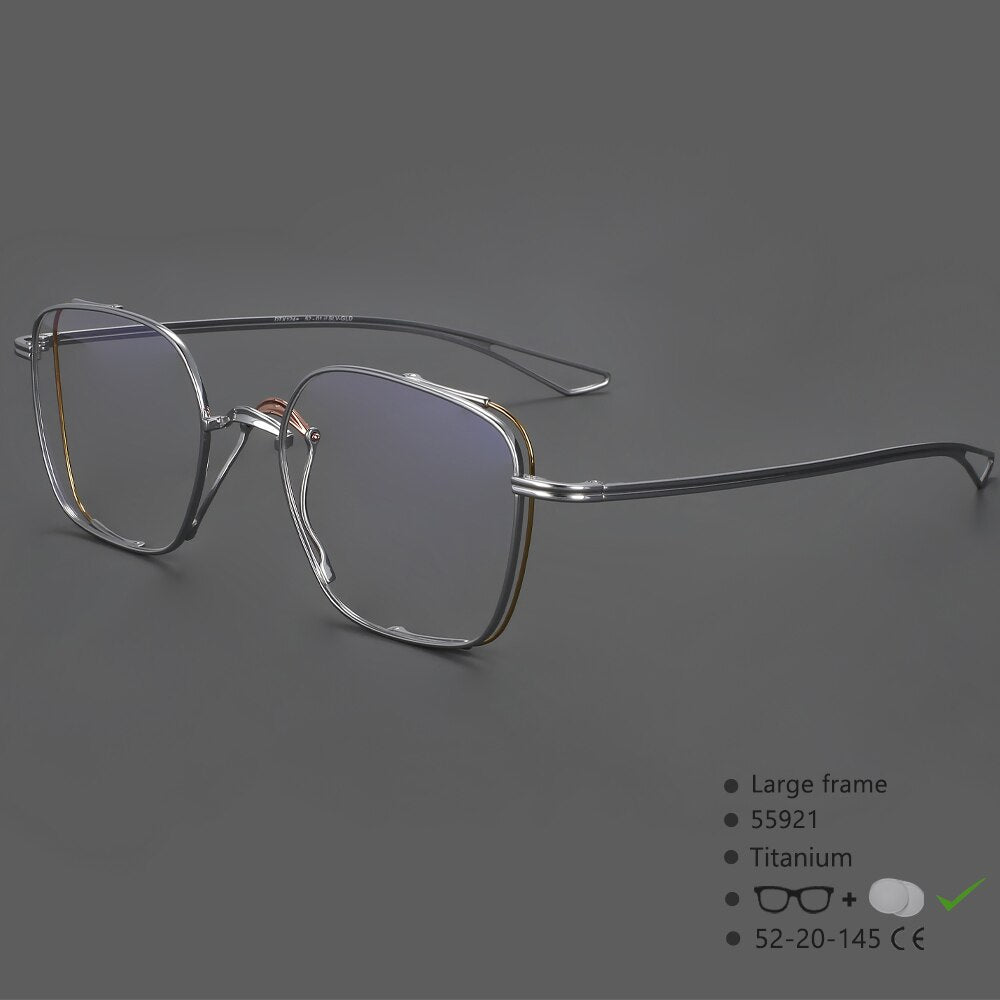 CCspace Unisex Full Rim Square Hand Crafted Titanium Eyeglasses 55921 Full Rim CCspace Silver China