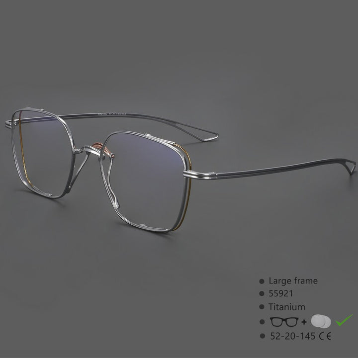 CCspace Unisex Full Rim Square Hand Crafted Titanium Eyeglasses 55921 Full Rim CCspace Silver China