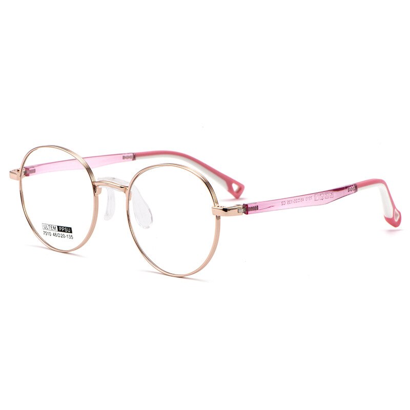 Yimaruili Unisex Youth's Full Rim Round Tr 90 Alloy Eyeglasses 7510S Full Rim Yimaruili Eyeglasses Pink  