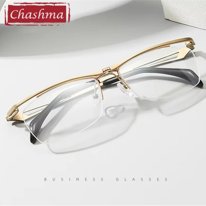 Chashma Ochki Men's Semi Rim Square Brow Line Titanium Eyeglasses 14489 Semi Rim Chashma Ochki