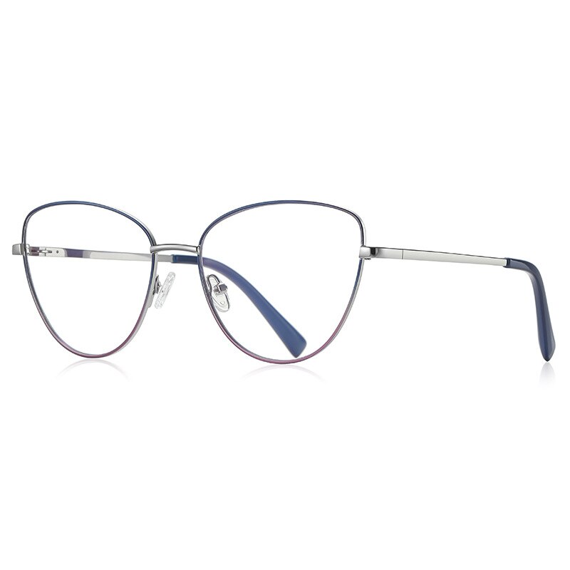 CCspace Unisex Full Rim Square Cat Eye Spring Hinge Alloy Eyeglasses 56273 Full Rim CCspace C4SilverBlue