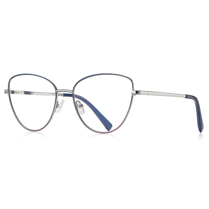 CCspace Unisex Full Rim Square Cat Eye Spring Hinge Alloy Eyeglasses 56273 Full Rim CCspace C4SilverBlue