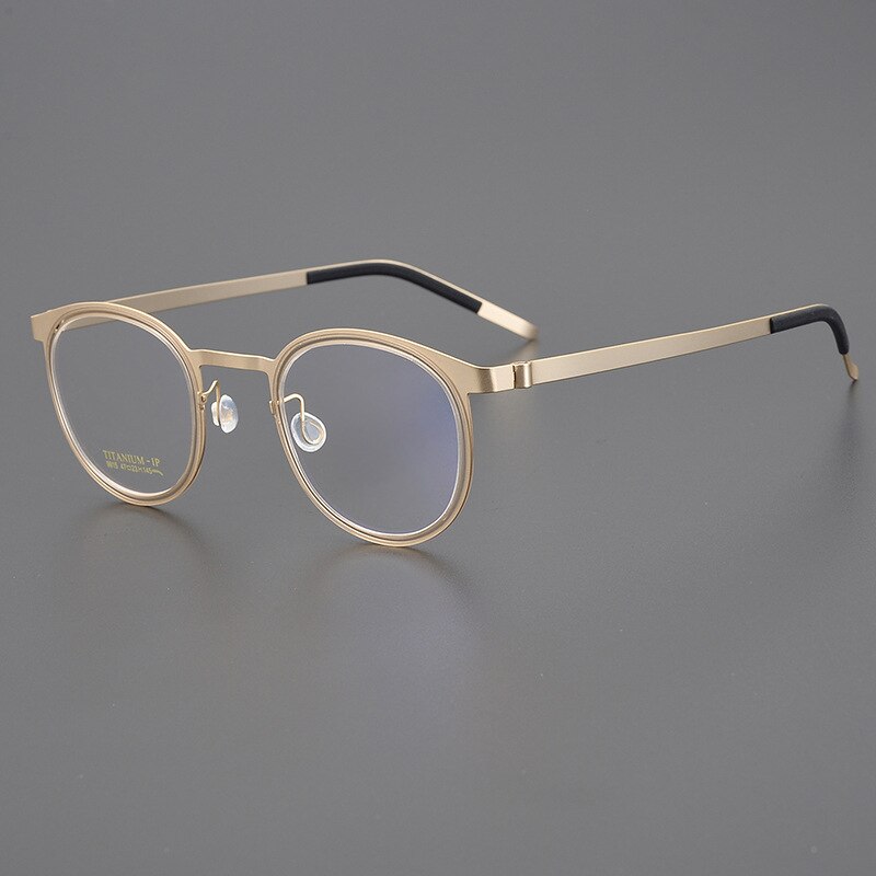 Bclear Unisex Full Rim Round Titanium Eyeglasses My9915 Full Rim Bclear Gold
