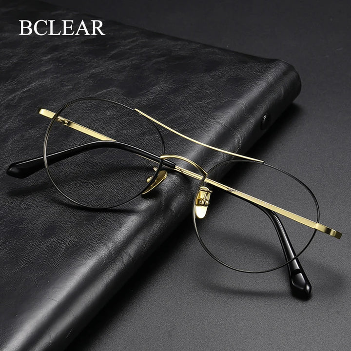 Bclear Unisex Full Rim Round Small Double Bridge Titanium Eyeglasses 86678 Full Rim Bclear