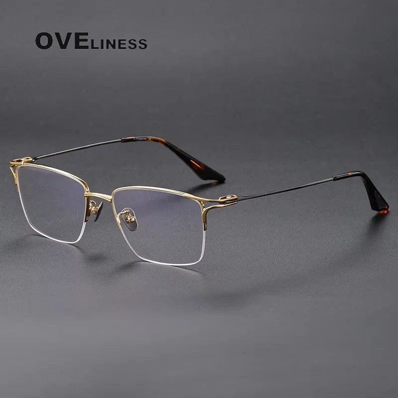 Oveliness Unisex Semi Rim Square Titanium Acetate Eyeglasses 81002 Semi Rim Oveliness gold