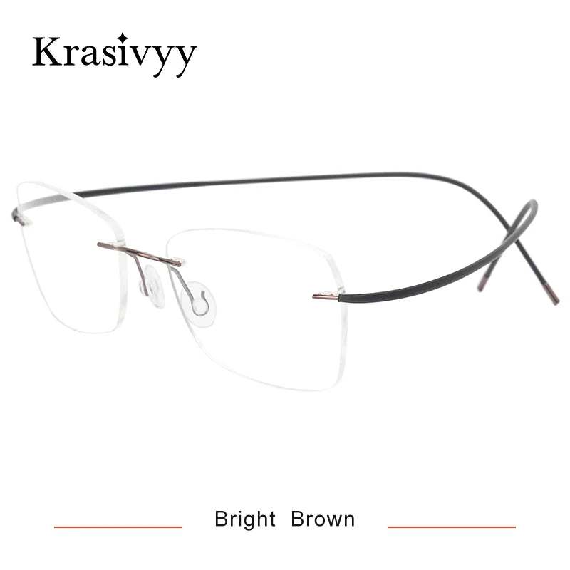 Krasivyy Unisex Rimless Oval Titanium Eyeglasses 1615 Rimless Krasivyy Bright Brown