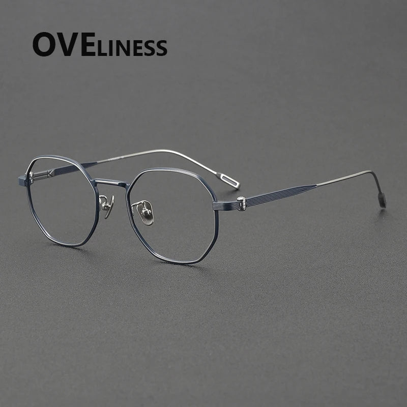Oveliness Women's Full Rim Square Oval Titanium Eyeglasses 872130 Full Rim Oveliness silver blue