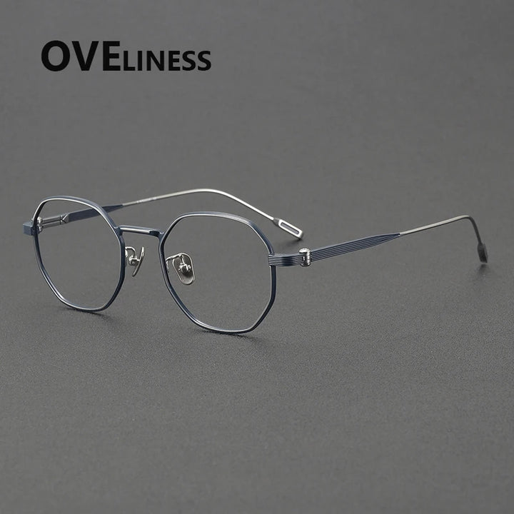 Oveliness Women's Full Rim Square Oval Titanium Eyeglasses 872130 Full Rim Oveliness silver blue