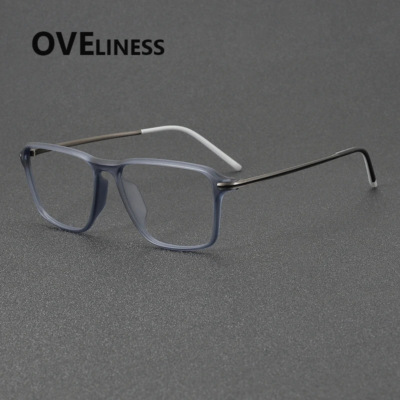 Oveliness Unisex Full Rim Square Acetate Titanium Eyeglasses 92351 Full Rim Oveliness blue grey