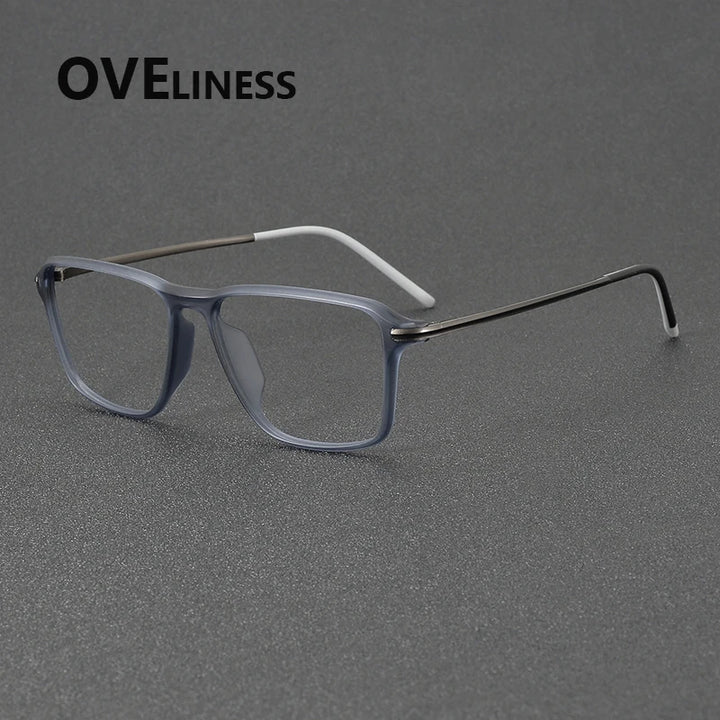 Oveliness Unisex Full Rim Square Acetate Titanium Eyeglasses 92351 Full Rim Oveliness blue grey