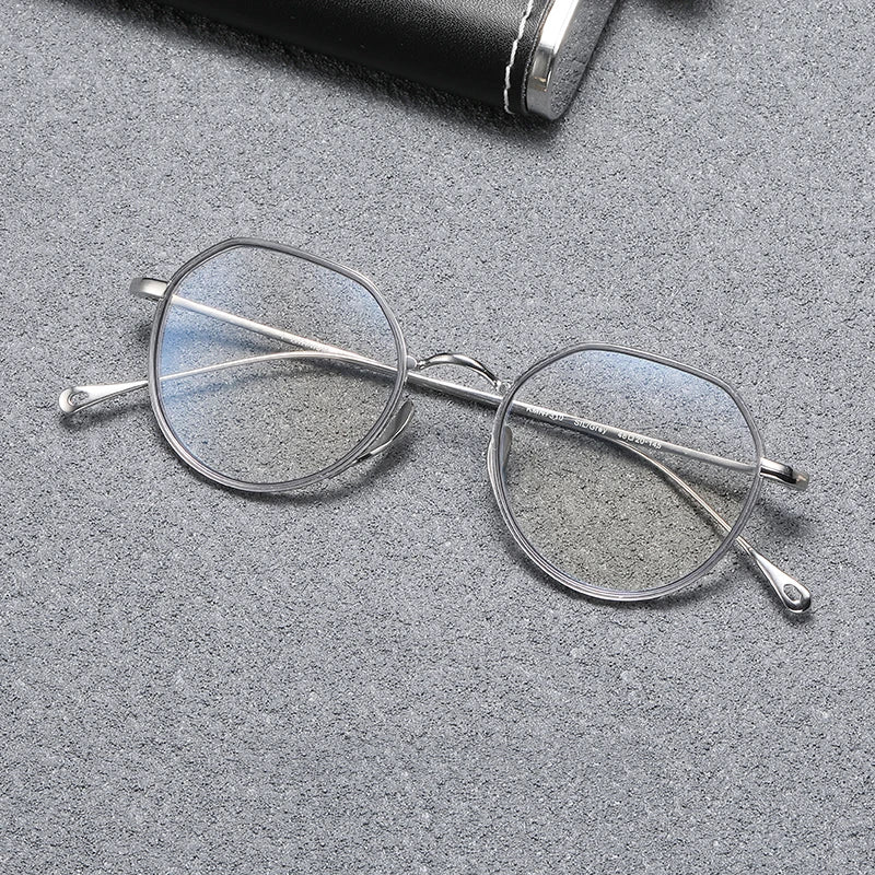 Black Mask Women's Full Rim Flat Top Oval Acetate Titanium Eyeglasses 67310