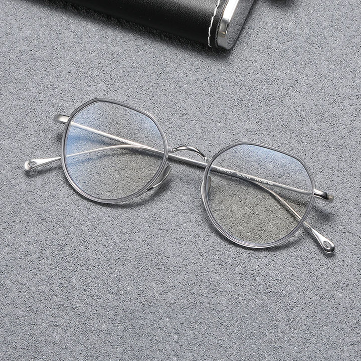 Black Mask Women's Full Rim Flat Top Oval Acetate Titanium Eyeglasses 67310