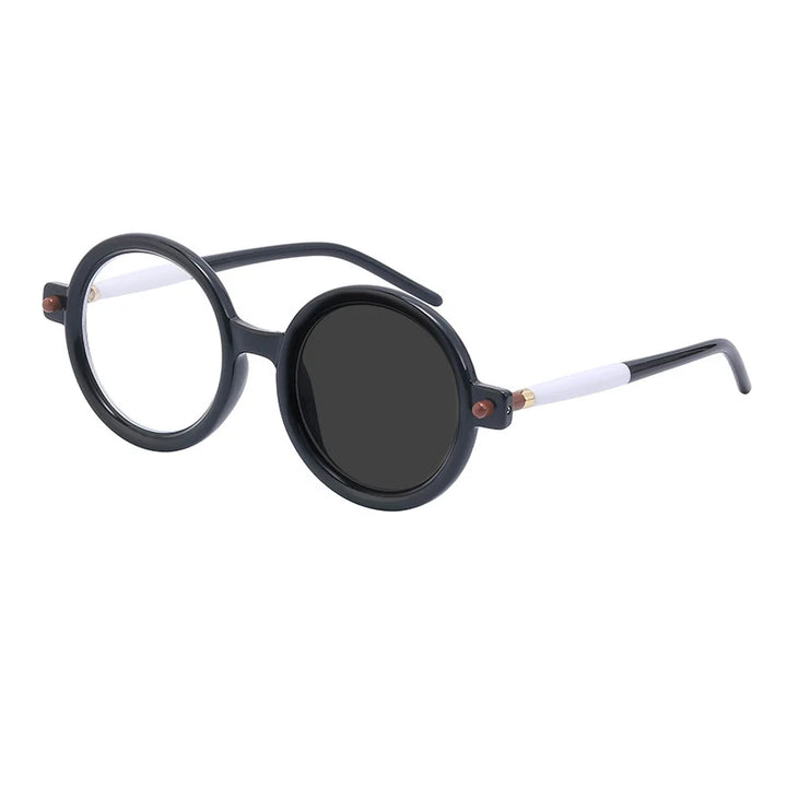Kocolior Unisex Full Rim Round Acetate Hyperopic Reading Glasses 86602 Reading Glasses Kocolior Photochromic BW 0 