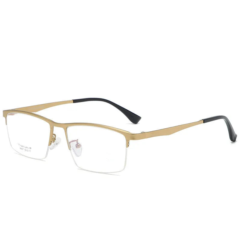 Aimee Men's Semi Rim Big Square Titanium Eyeglasses 6607 Semi Rim Aimee golden