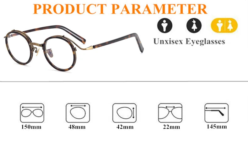 Black Mask Unisex Full Rim Big Round Titanium Acetate Eyeglasses 982027