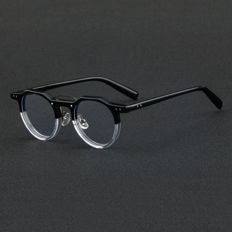 CCspace Unisex Full Rim Flat Top Round Acetate Eyeglasses 56934 Full Rim CCspace C4BlackClear