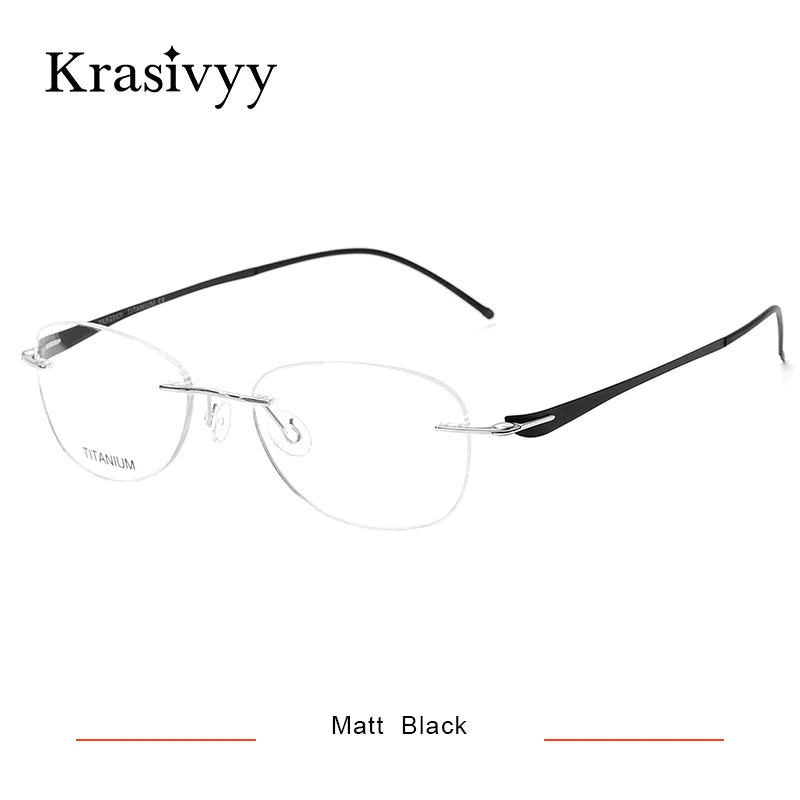 Krasivyy Unisex Rimless Oval Screwless Titanium Rimless Eyeglasses 5003 Rimless Krasivyy Matt Black