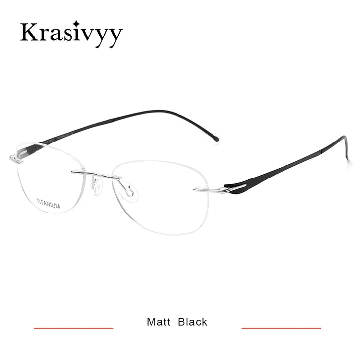 Krasivyy Unisex Rimless Oval Screwless Titanium Rimless Eyeglasses 5003 Rimless Krasivyy Matt Black