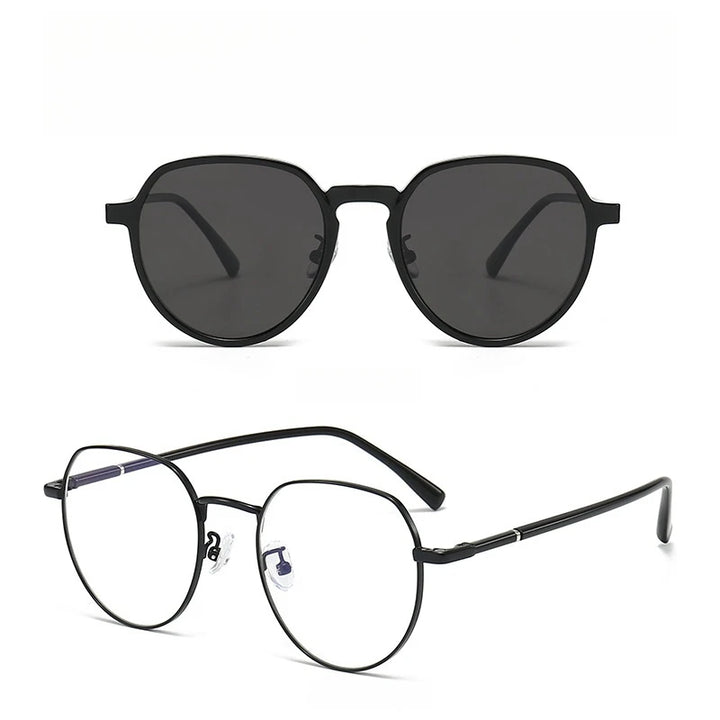 Yimaruili Women's Full Rim Polygonal Tr 90 Alloy Eyeglasses Clip On Sunglasses 81001