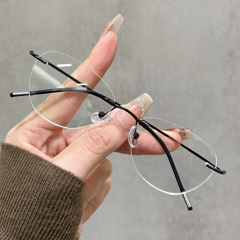 Momoja Women's Rimless Brow Line Polygon Titanium Eyeglasses 418321