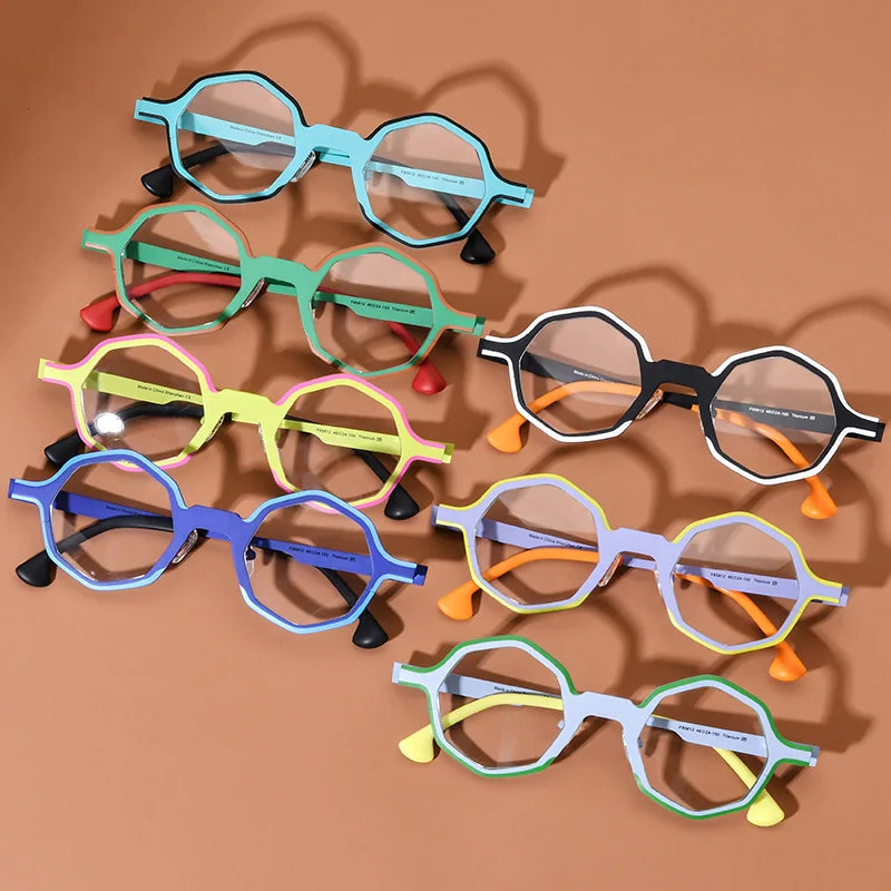 Nobler Unisex Full Rim Irregular Polygon Titanium Eyeglasses 1812 Full Rim Nobler
