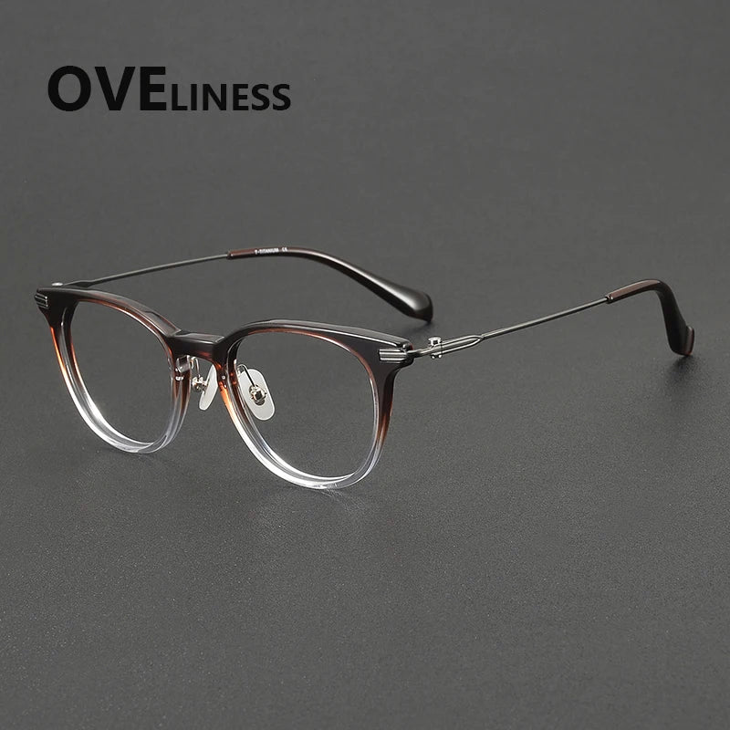 Oveliness Unisex Full Rim Oval Square Acetate Titanium Eyeglasses 90002