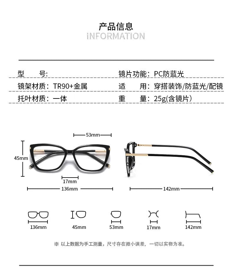 CCspace Women's Full Rim Square Tr 90 Titanium Reading Glasses 310543